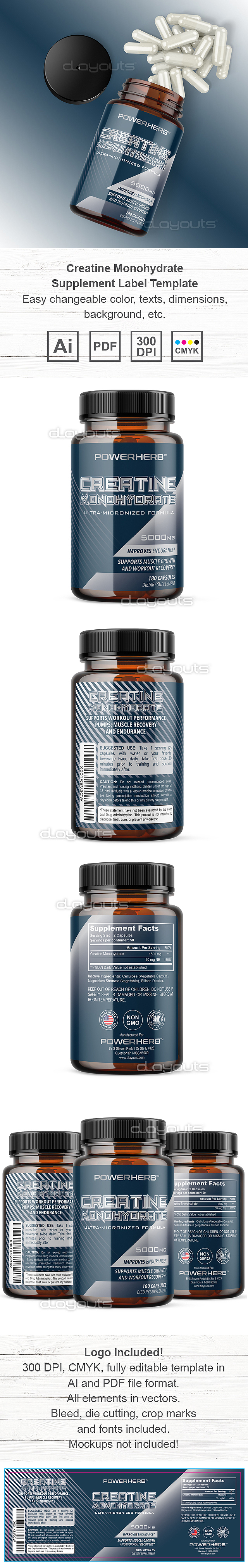 Creatine Monohydrate Supplement Label Template