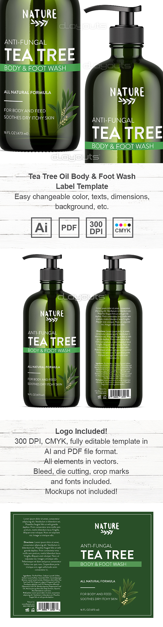 Tea Tree Oil Body & Foot Wash Label Template