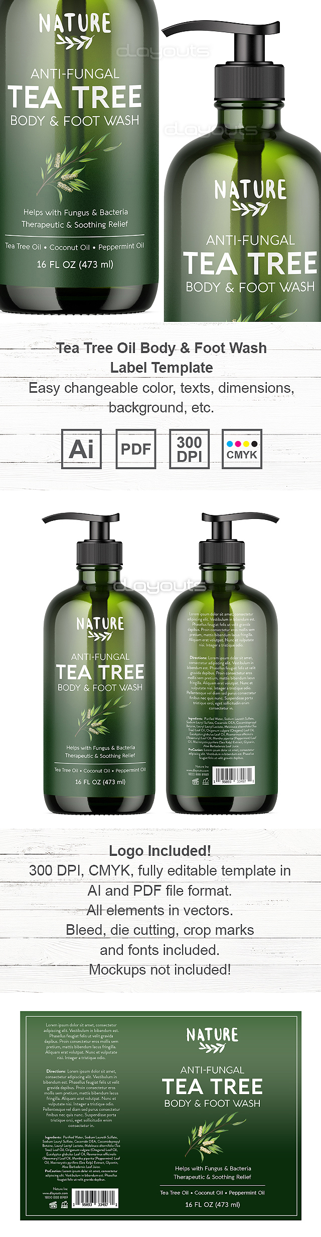 Tea Tree Oil Body & Foot Wash Label Template