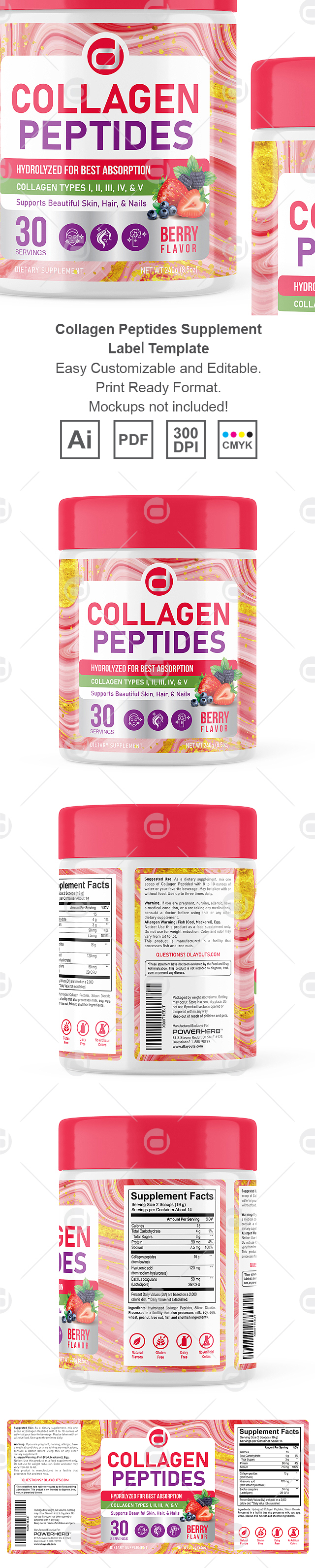Multi Collagen Peptides Powder Label Template