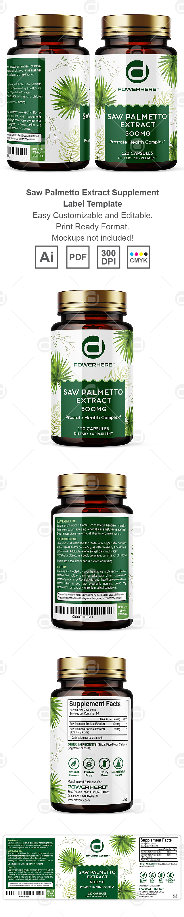 Saw Palmetto Extract Supplement Label Template