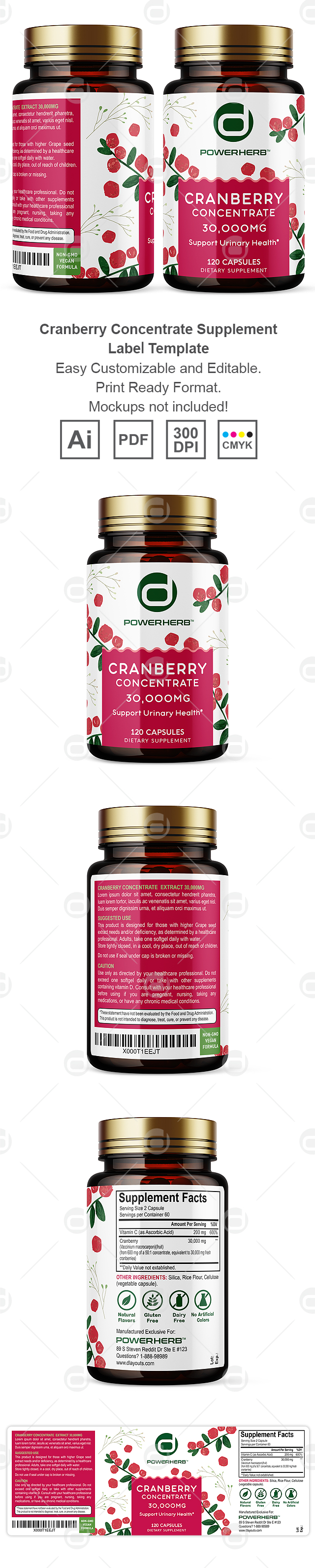 Cranberry Concentrate Extract Supplement Label Template