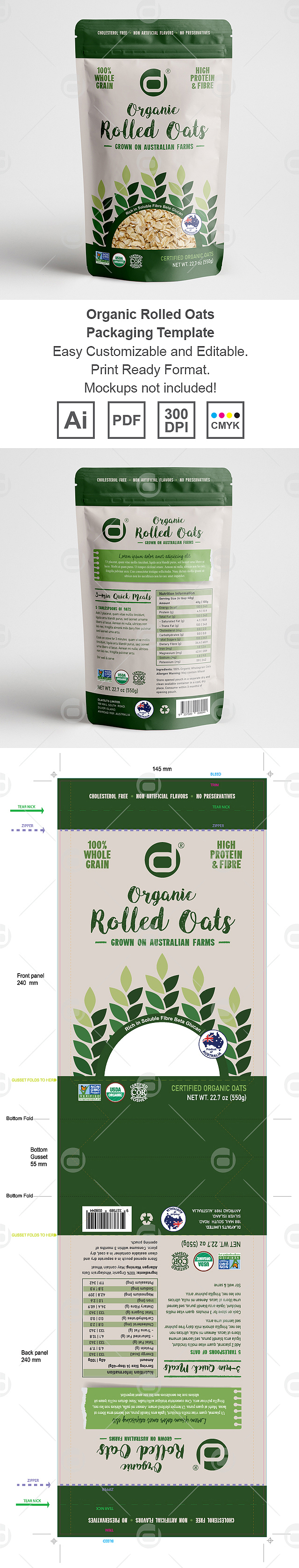 Organic Rolled Oats Packaging Template