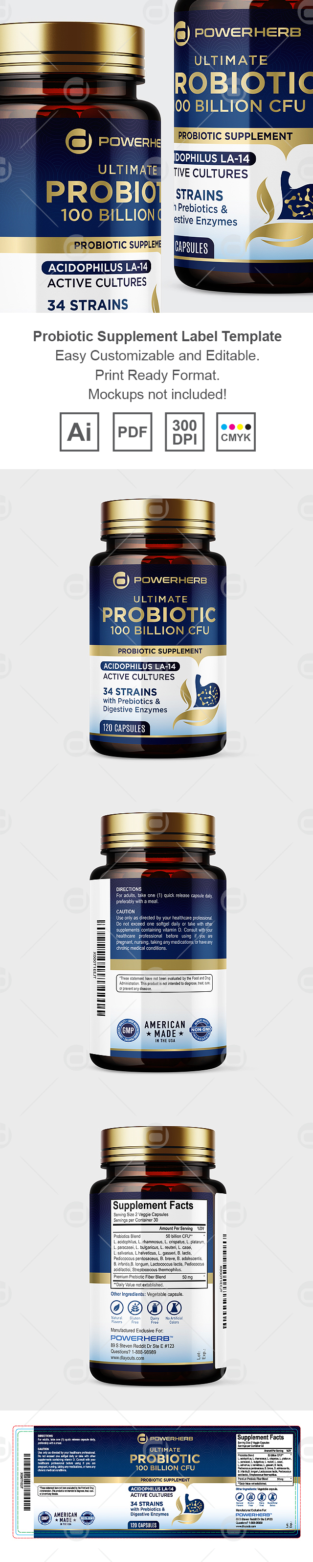 Probiotic Supplement Label Template