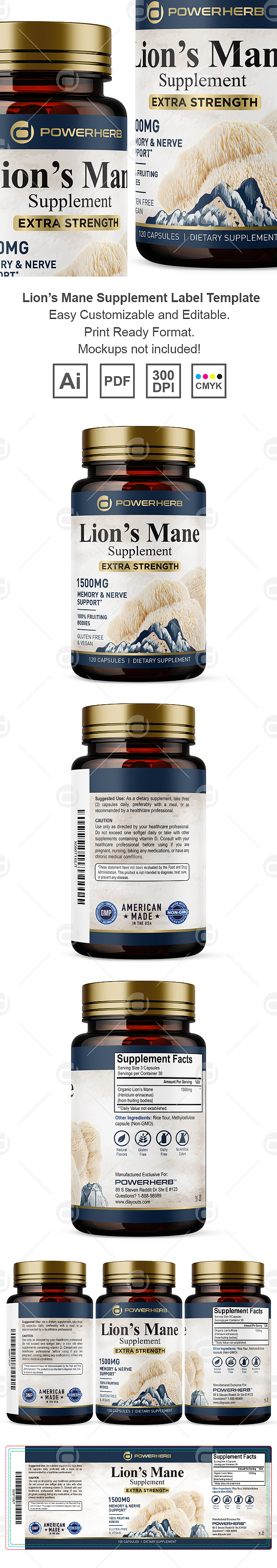 Lion's Mane Supplement Label Template