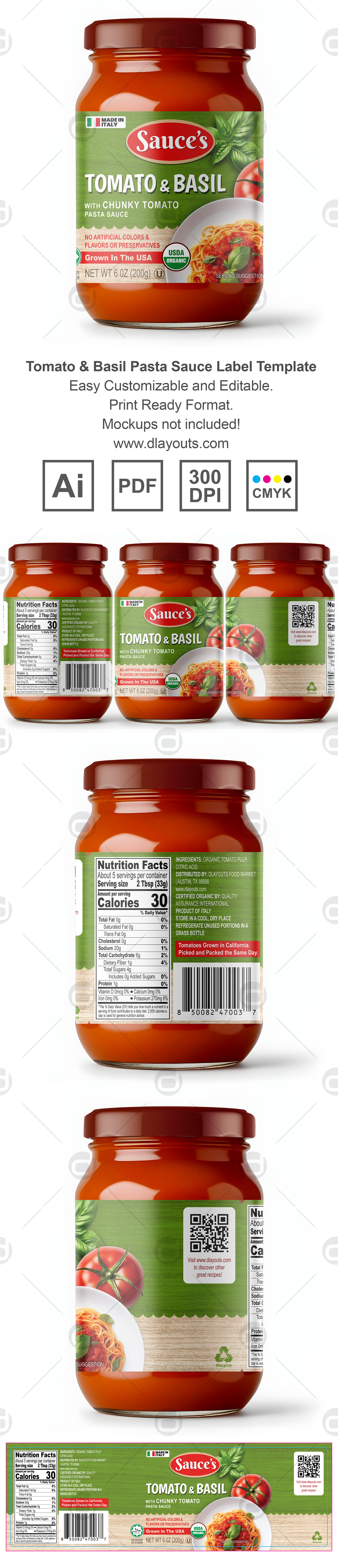 Tomato and Basil Pasta Sauce Label Template