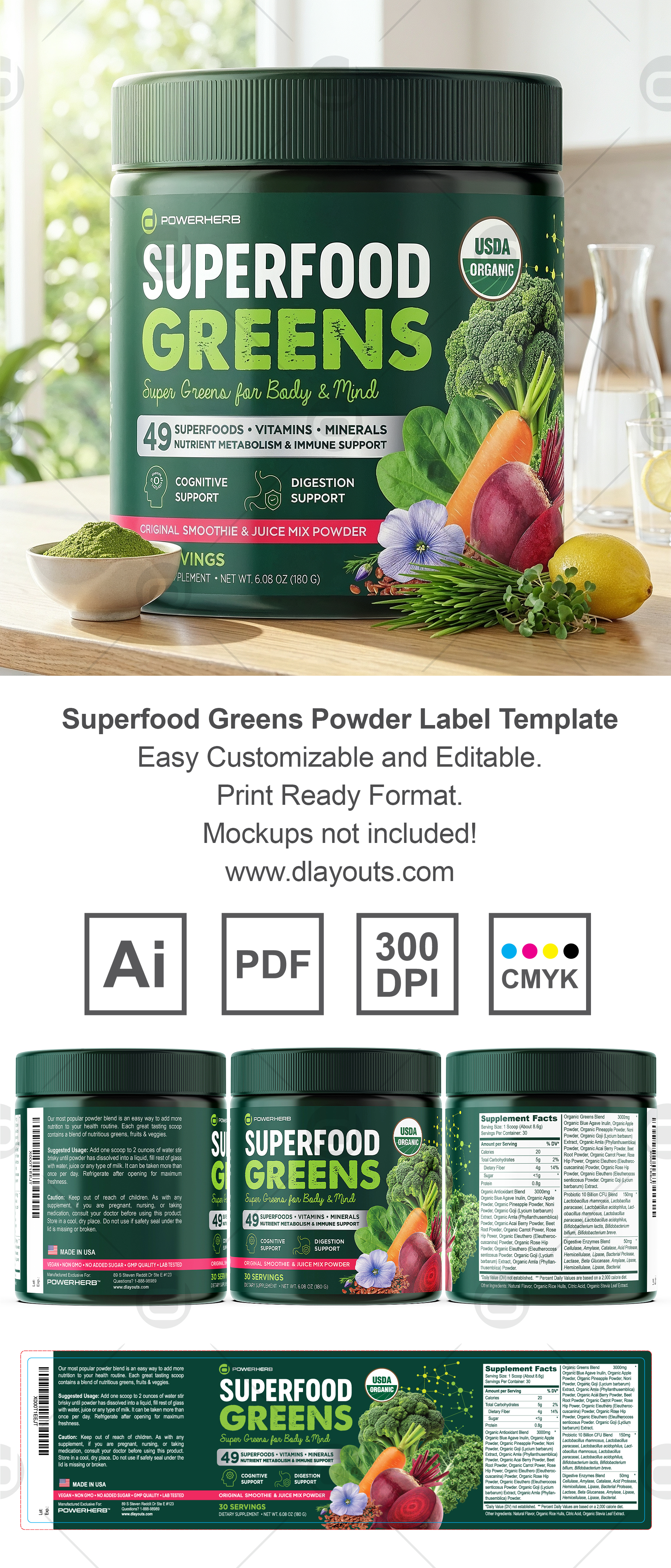 Superfood Greens Powder Label Template