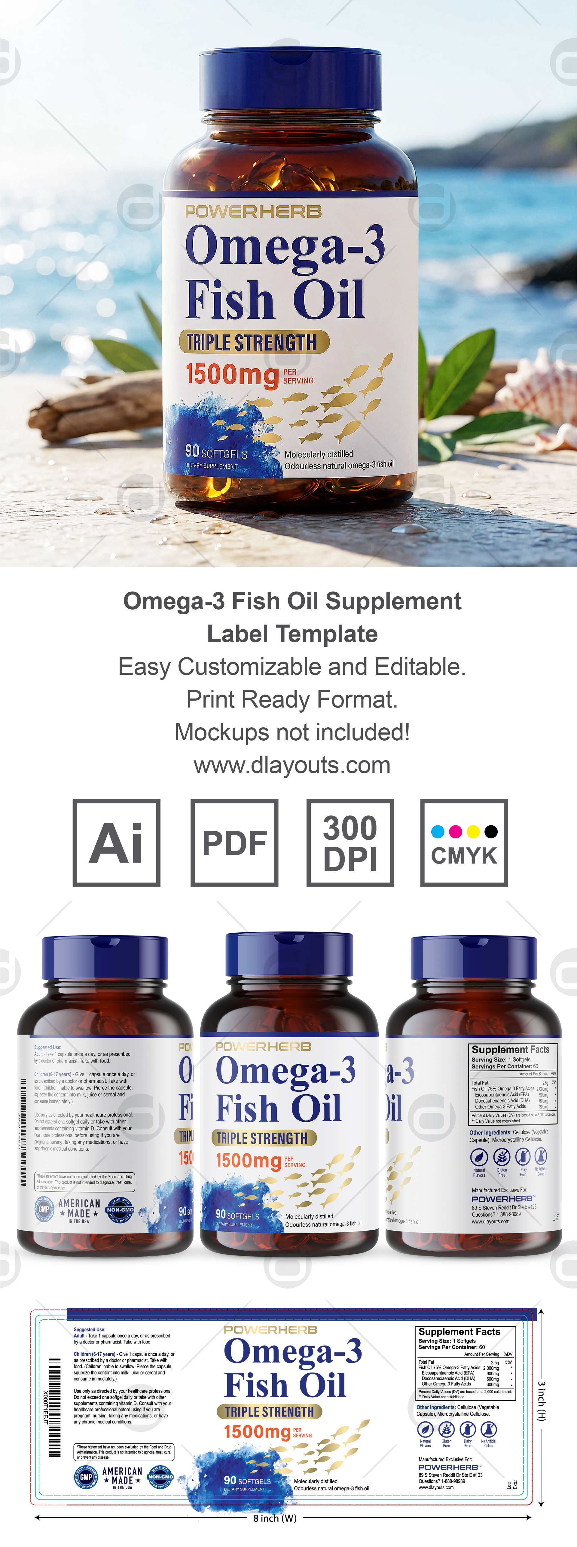 Omega-3 Fish Oil Supplement Label Template