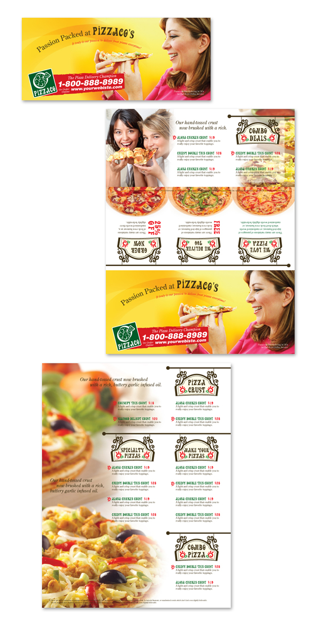 Pizza Pizzeria Restaurant Take-out Tri Fold Brochure Template