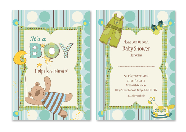 Baby Boy Shower Invitations Note Card Template