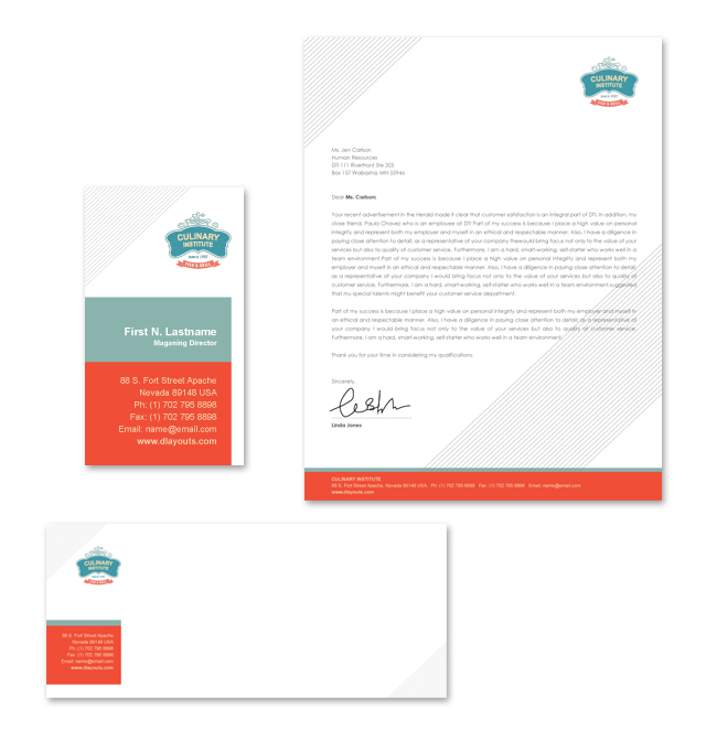 Culinary Institute Stationery Kits Template