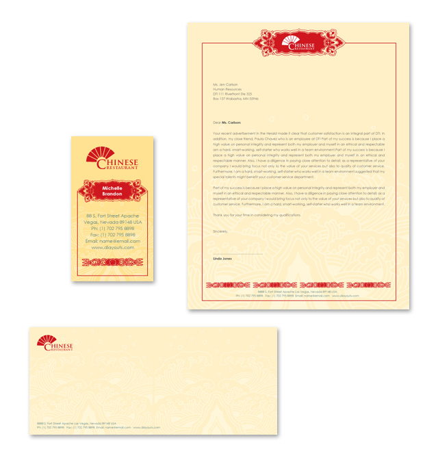 Chinese Restaurant Stationery Kits Template