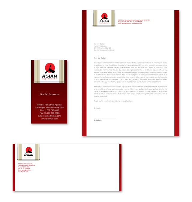 Asian Restaurant Stationery Kits Template