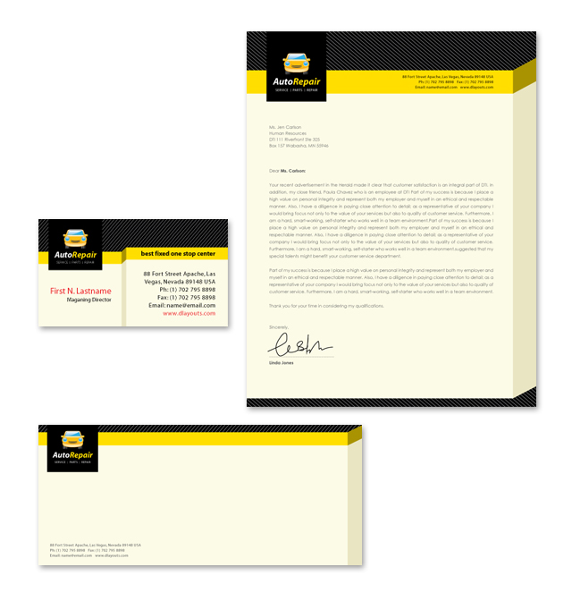Auto Repair Services Stationery Kits Template