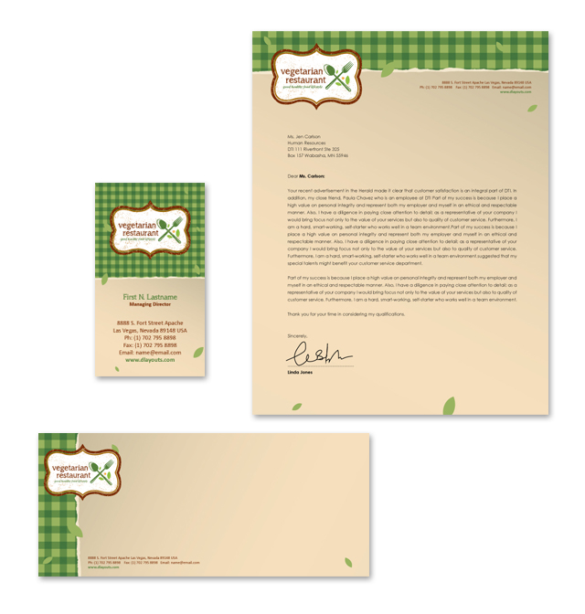 Vegetarian Restaurant Stationery Kits Template