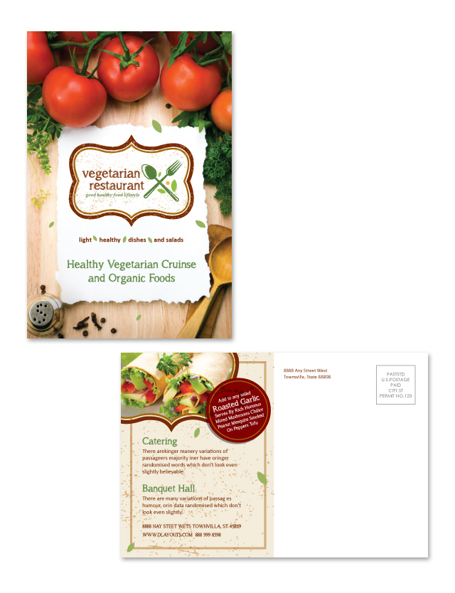 Vegetarian Restaurant Postcard Template