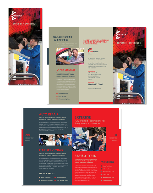 Auto Repair Center Tri Fold Brochure Template