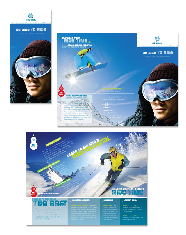 Ski & Snowboard Instructor  Tri Fold Brochure Template