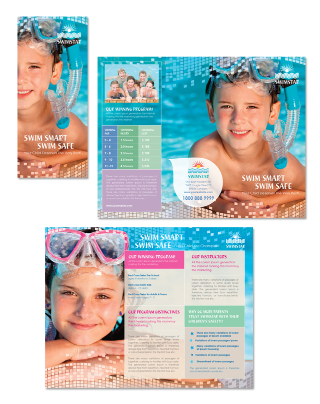 Swimming Lessons & Instruction Tri Fold Brochure Template