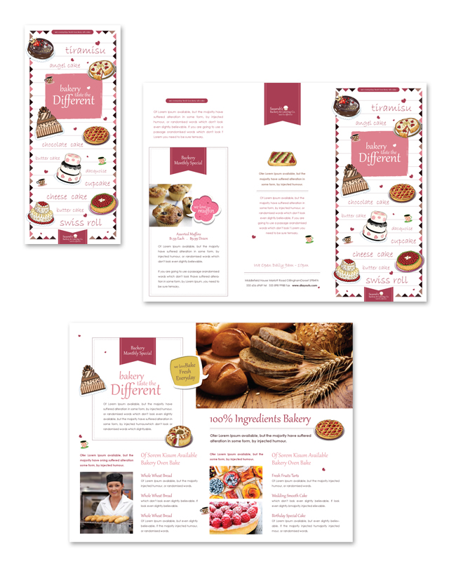 Decorative Bakery Tri Fold Brochure Template