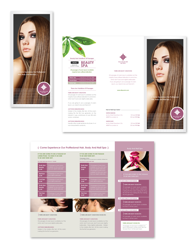 Hair & Nail Spa Salon Tri Fold Brochure Template