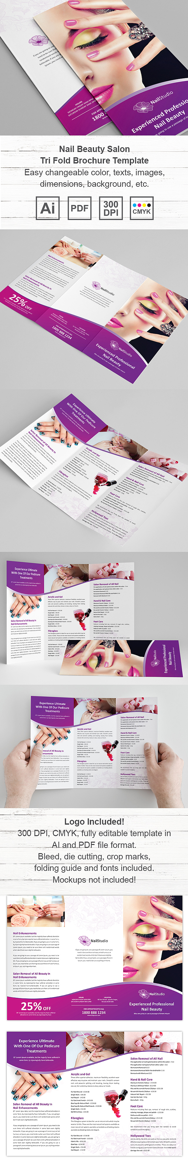 Nail Beauty Salon Tri Fold Brochure Template