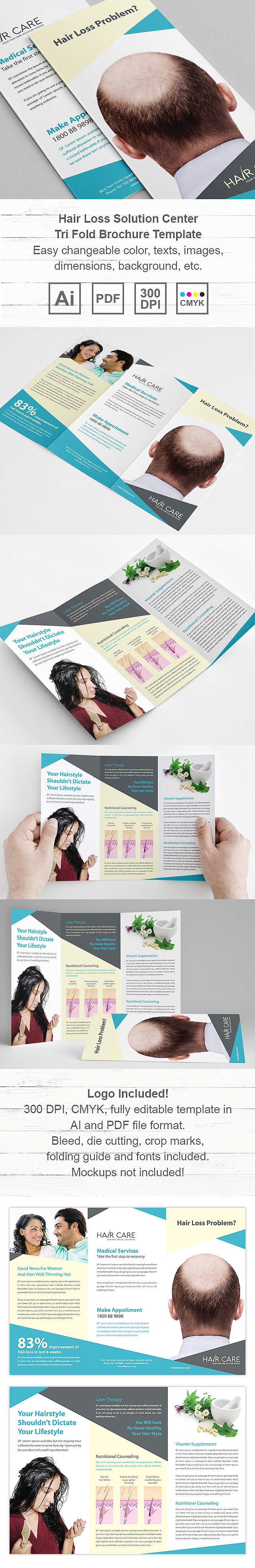 Hair Loss Center Tri Fold Brochure Template