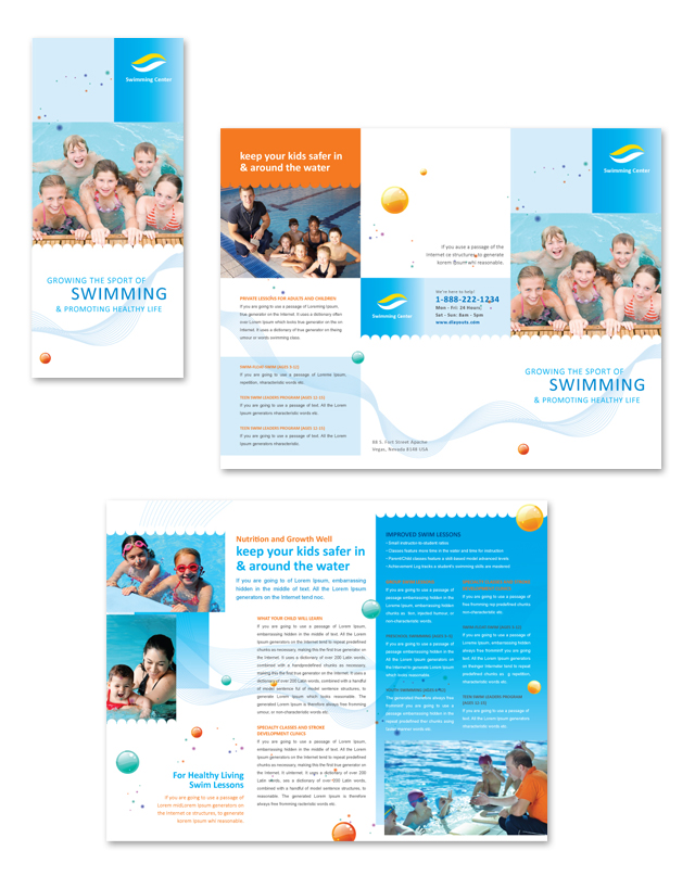 Swimming Lessons Tri Fold Brochure Template