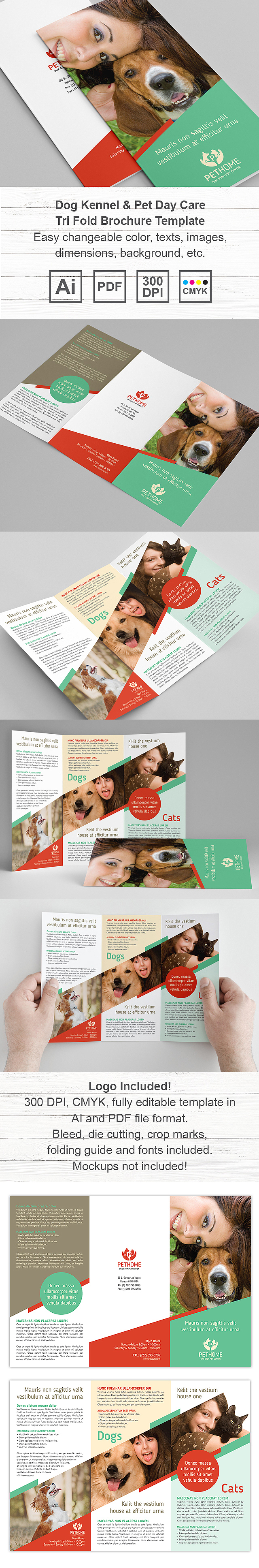 Dog Kennel & Pet Day Care Tri Fold Brochure Template